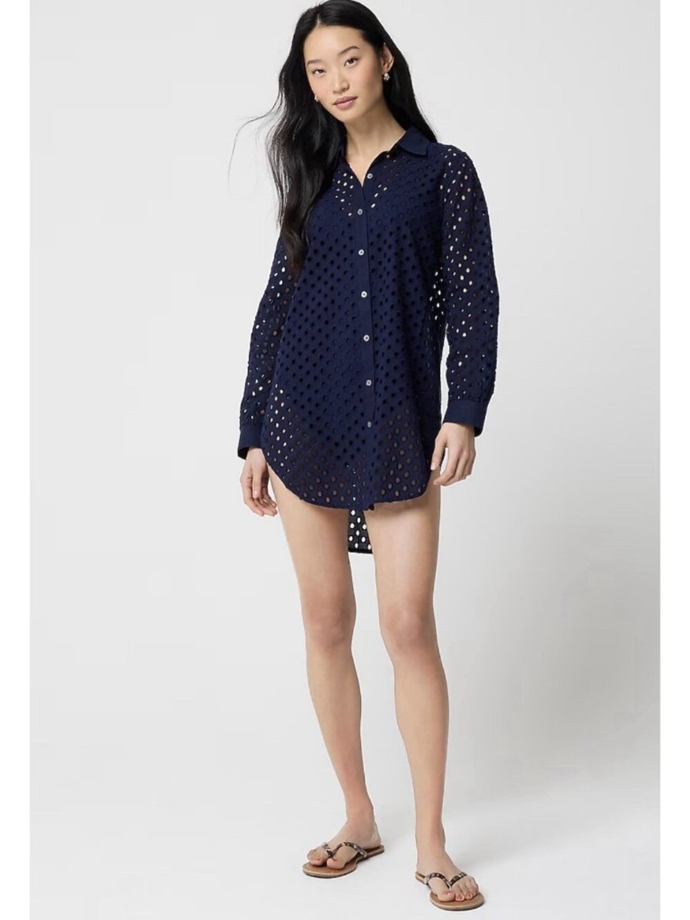 J.Crew Factory Eyelet Swim Cover Up Tunic Shirt Navy Size Large NWT ResortChic